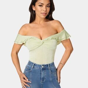 Bebe Off-Shoulder lime green Top